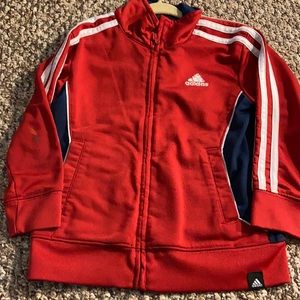 Adidas zip up sweatshirt red with white stripes 4t